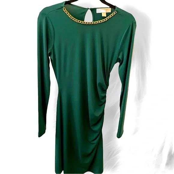 Brand New Michael Kors Cinched Waist Dress w/Gold Chain Collar Size: Small